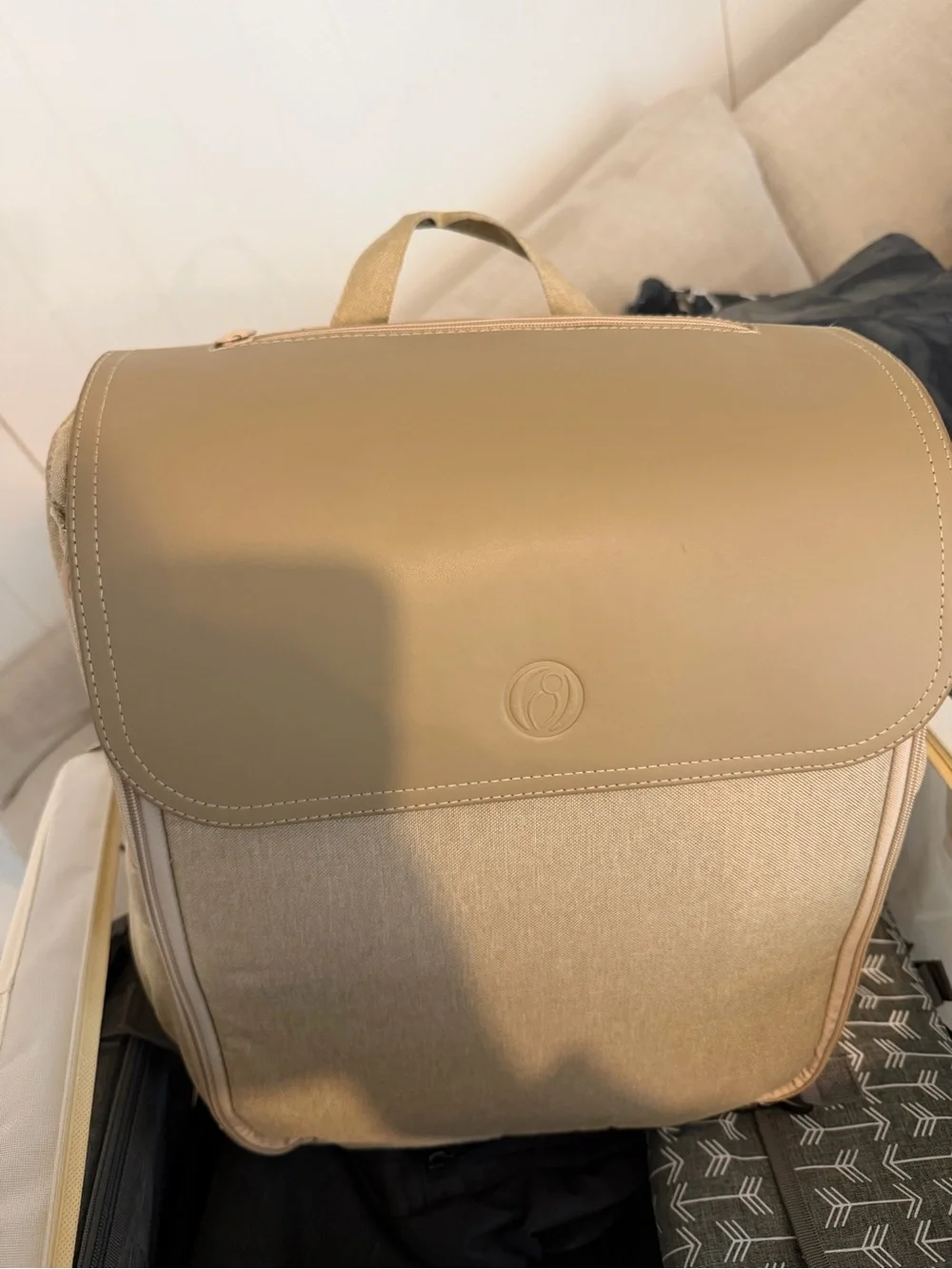 Neutral Beige Baby Backpack Bag with Logo